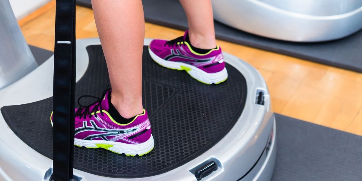 Close up of feet on a vibration plate